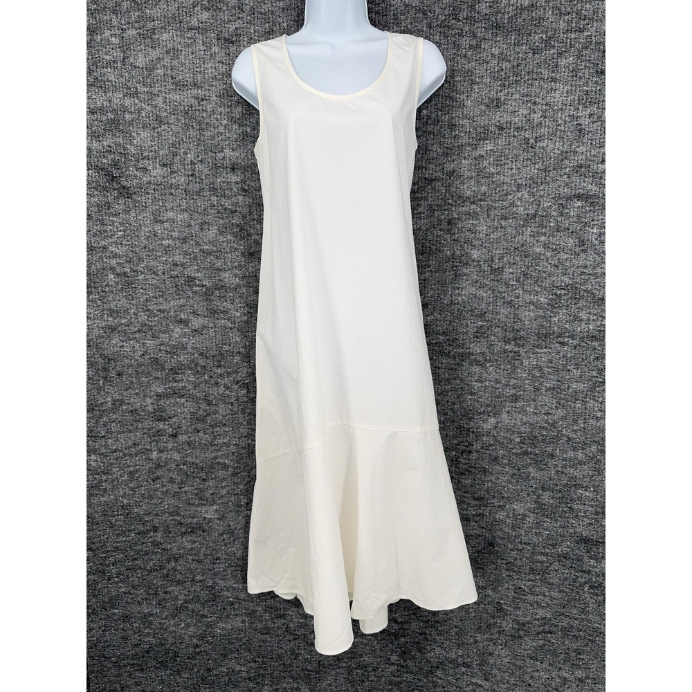 Blanca Dress Womens 10 White Sleeveless Scoop Neck Maxi Flounce Hem Italy Cotton